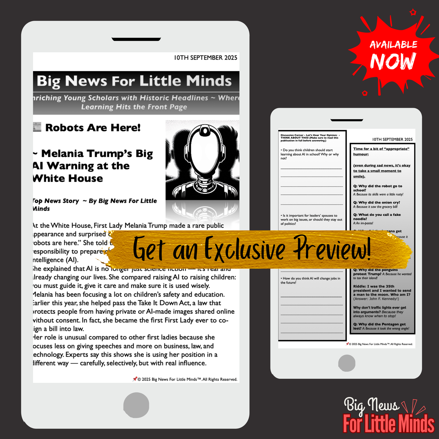 Rare Appearance: Melania Trump Talks Robots + Take It Down Act in Article Pack!