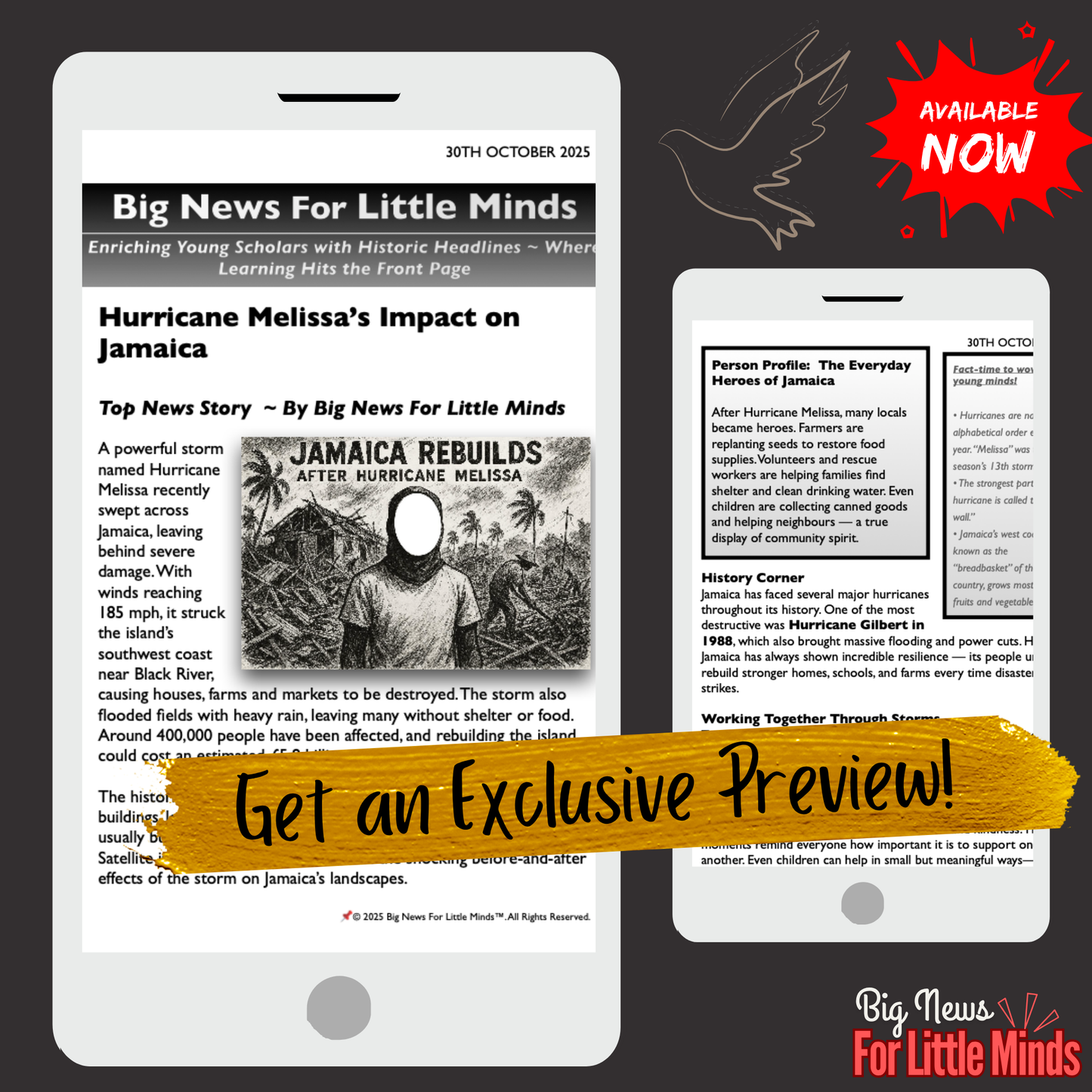 Hurricane Melissa’s Impact on Jamaica: Kids Article Package with Worksheets