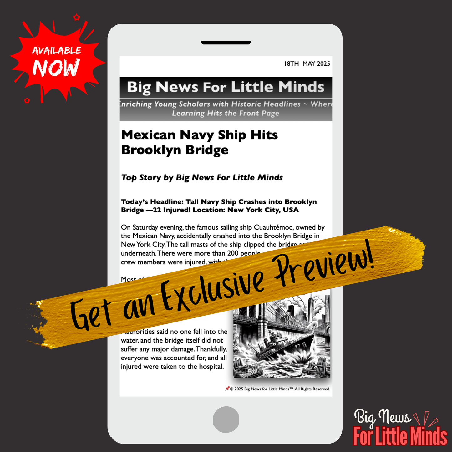 Mexican Navy Ship Crashes into Brooklyn Bridge: Kids Article Pack & Freebies x2 & More as Bonus!