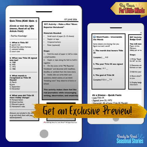 Title IX: One Law, Big Change: Kids Article Pack with Freebie Worksheets & Fun!