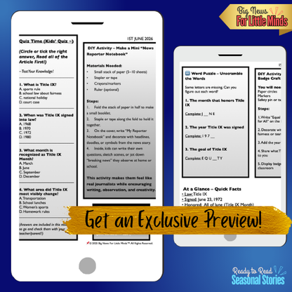 Title IX: One Law, Big Change: Kids Article Pack with Freebie Worksheets & Fun!