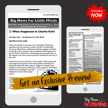 Charlie Kirk, Trump Ally, Fatally Shot in Utah ~ Who was he? Kids Article Pack with Freebie worksheets
