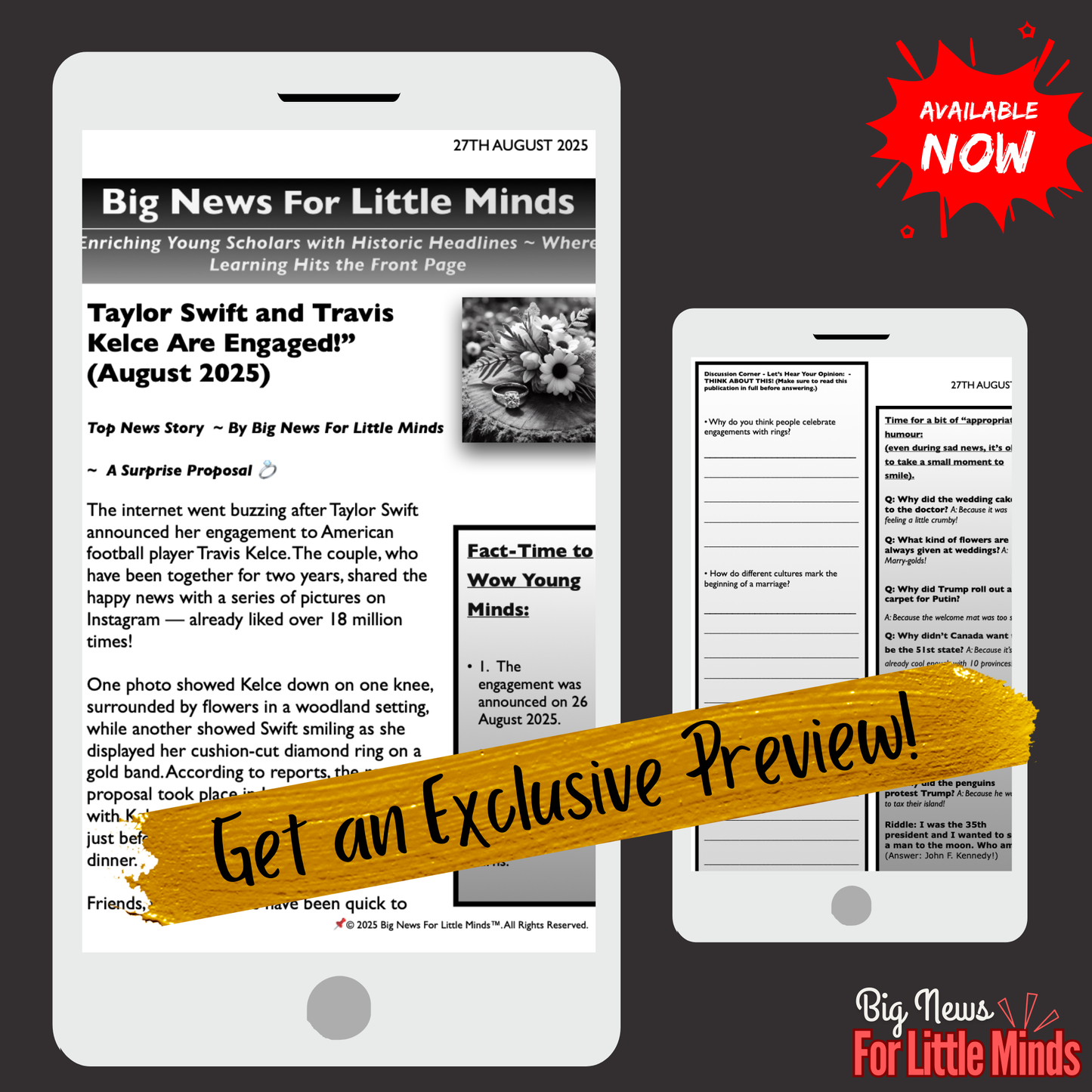 Taylor Swift Says Yes & is Engaged to Travis Kelce! Kids Article Pack & Freebie Worksheets!