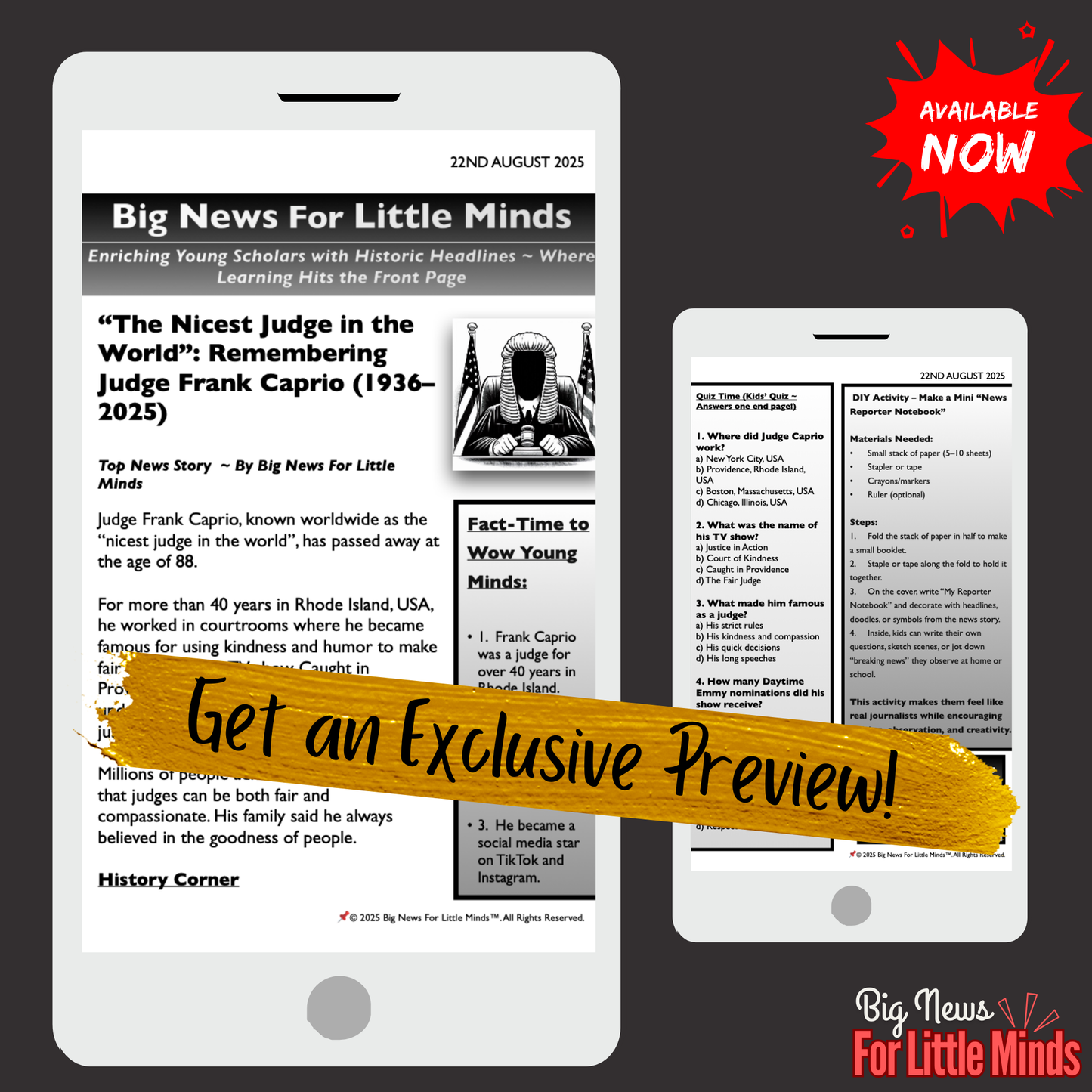 Frank Caprio: The World’s Nicest Judge Passes Away: Kids Article Pack & Freebies