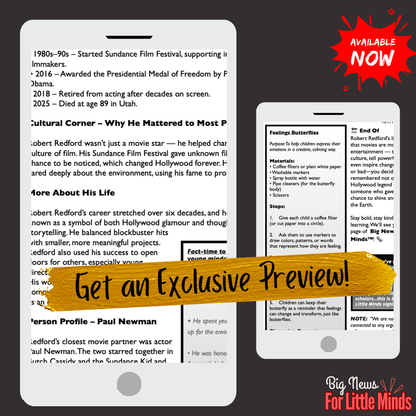 Robert Redford Passes Away: Kids Article on Biography , Activities & Freebie Worksheets!
