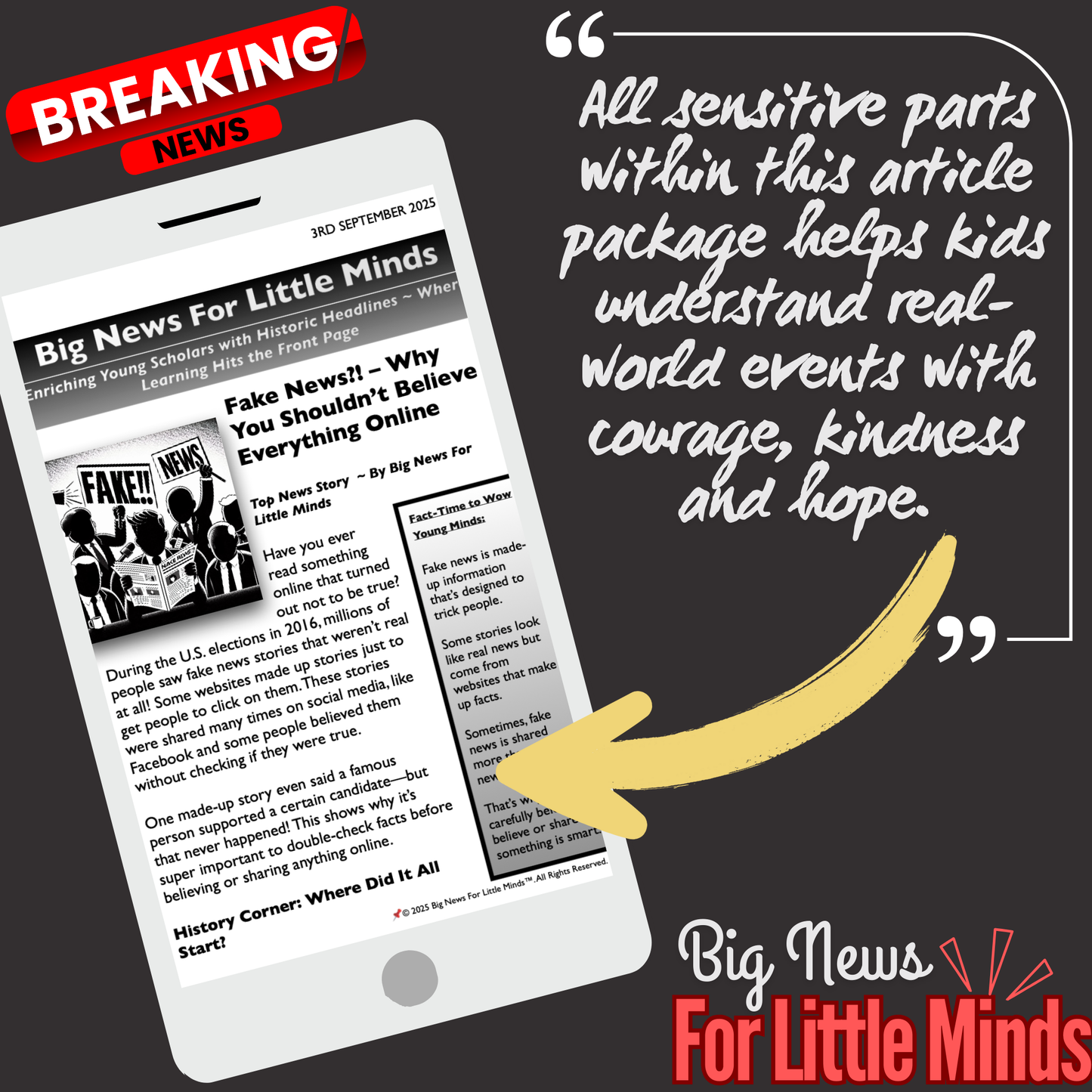 Fake News Alert: Think Before You Click! Kids Article Package with Freebie Worksheets