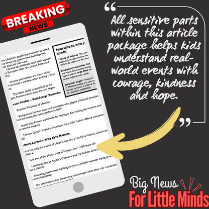 Kyiv HQ Bombed: Zelensky Calls Out Russia’s Attack! Kids Article Pack & Freebie Worksheets