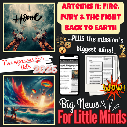 Artemis II Re-entry & Splashdown: Blazing Back to Earth: Kids Article Pack & Freebies!