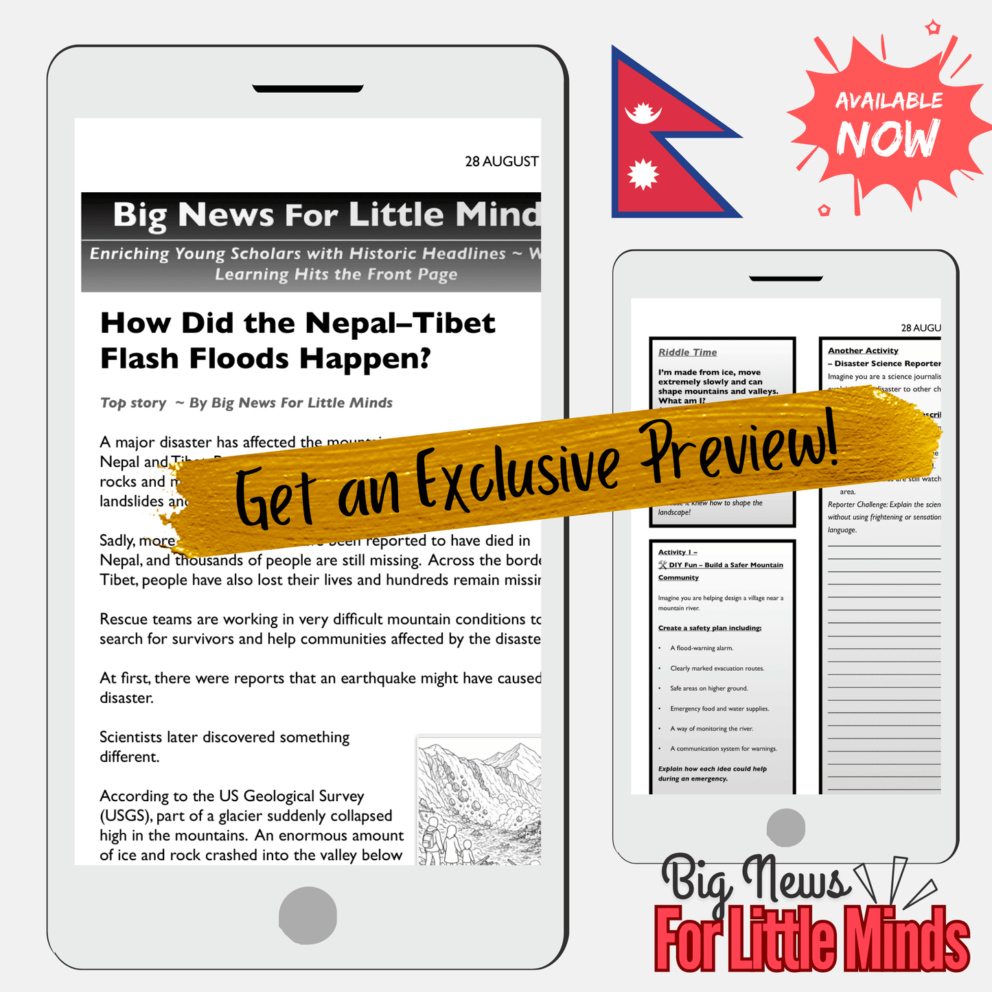 Nepal Tibet Glacial Collapse Causing Landslides & Flash Floods 2026 Lesson Pack!