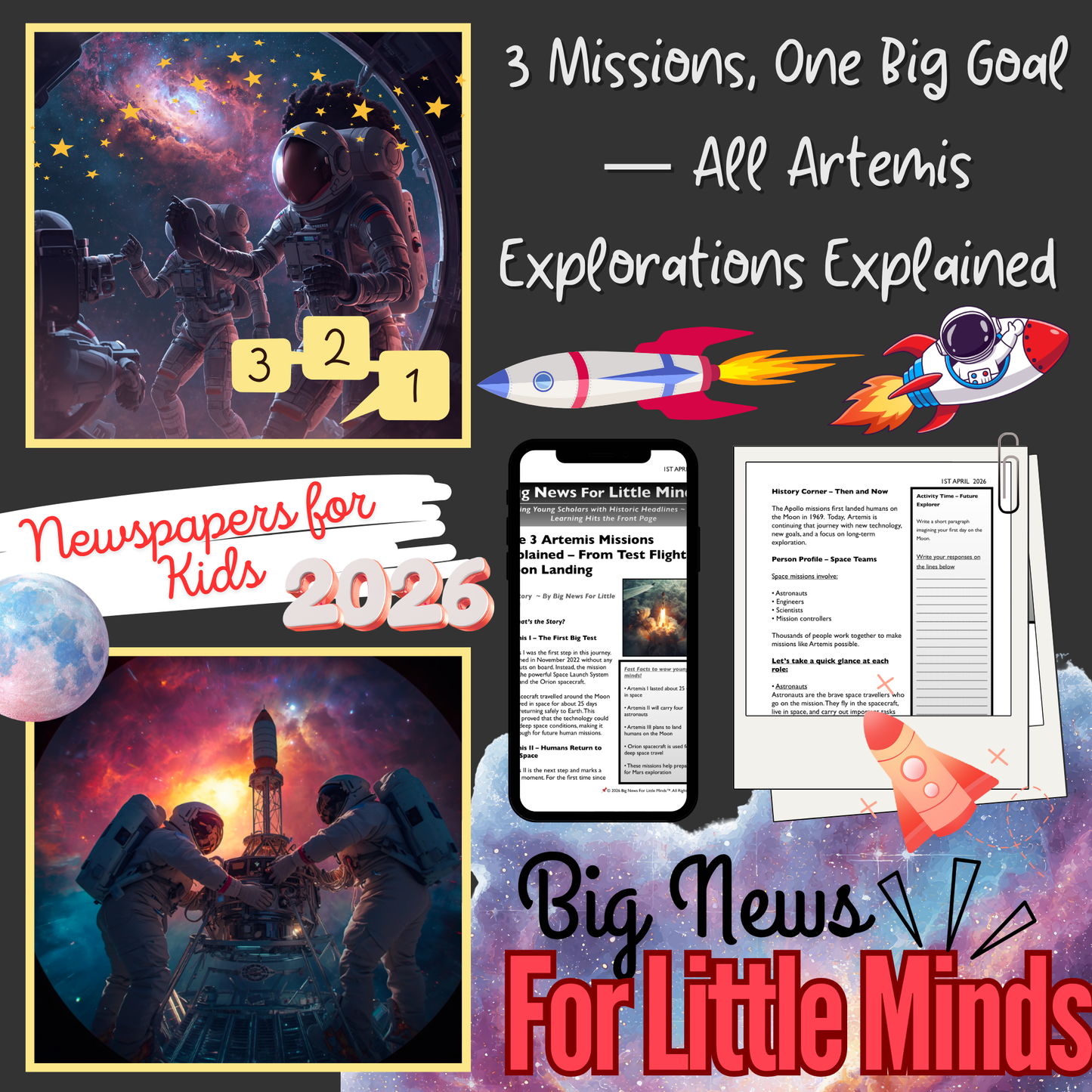 Artemis I, II & III: A New Era of Moon Exploration by Nasa! Kids Article Package & Freebies