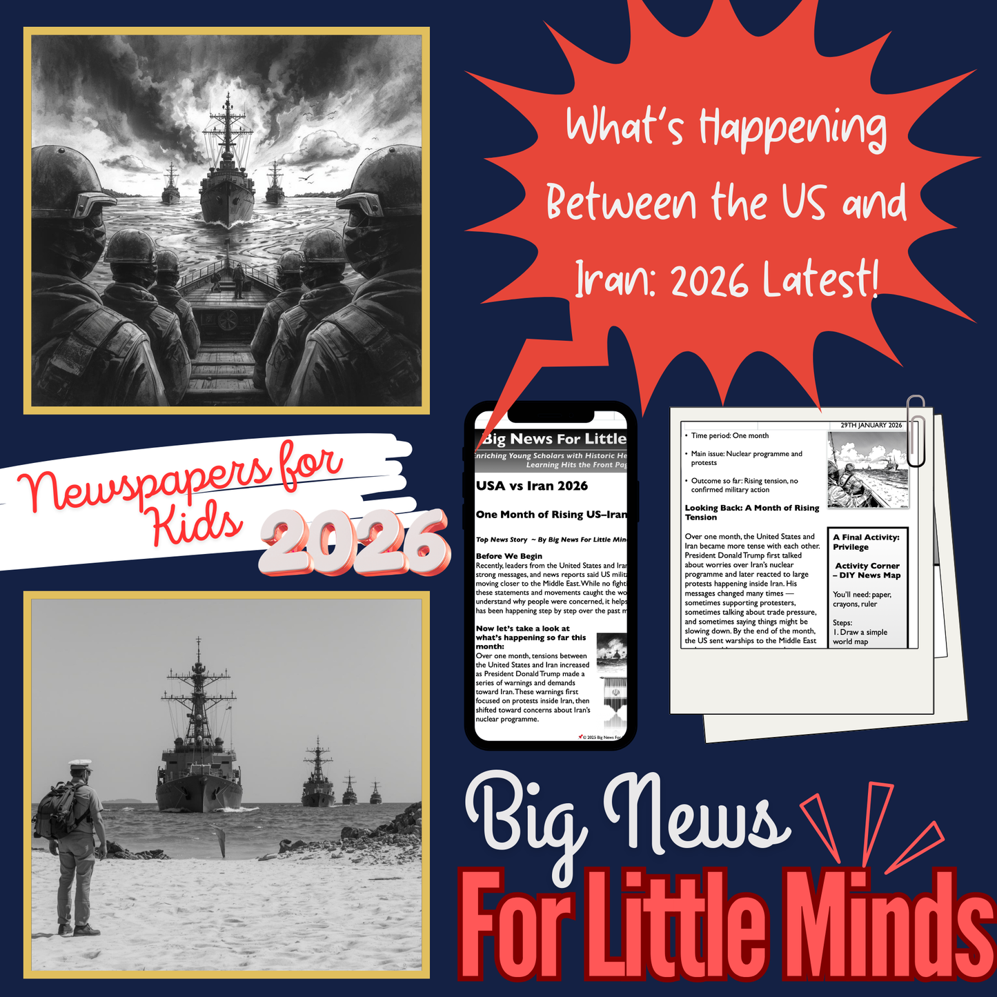 Rising US–Iran Tensions: 2026 Drama Explained to Kids in News Pack with Freebies!