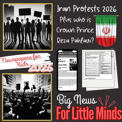 Iran Protests 2026: Newspaper for Kids with Activities, Word Puzzle, Prompts & Freebies!