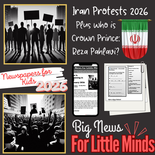 Iran Protests 2026: Newspaper for Kids with Activities, Word Puzzle, Prompts & Freebies!