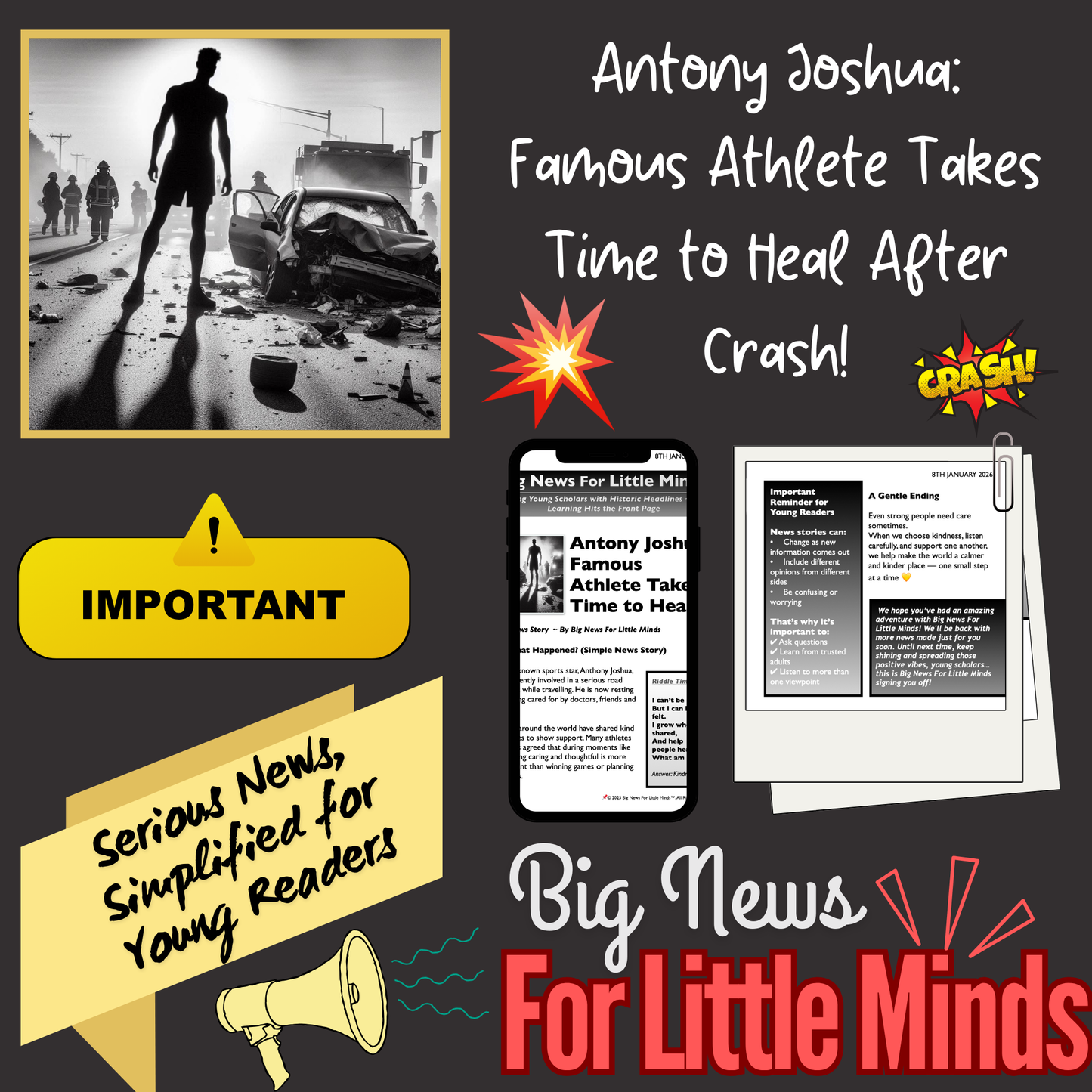 Antony Joshua: Famous Athlete Takes Time to Heal after Crash! Kids Article Pack