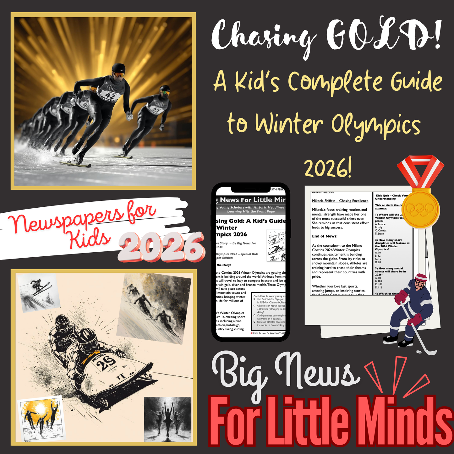 Chasing Gold – Kid’s Guide to Winter Olympics 2026: 3 in 1 Article Stories & More!