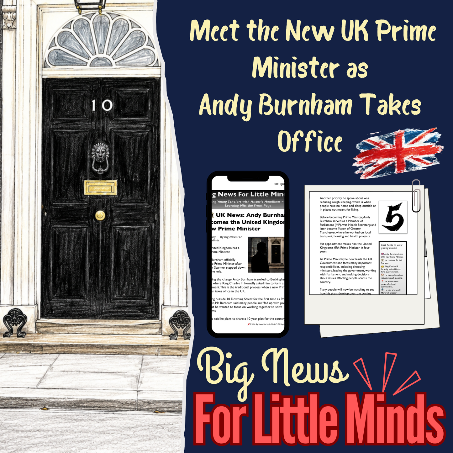 Andy Burnham Becomes Prime Minister of the UK: Kids Newspaper Pack with Activities!