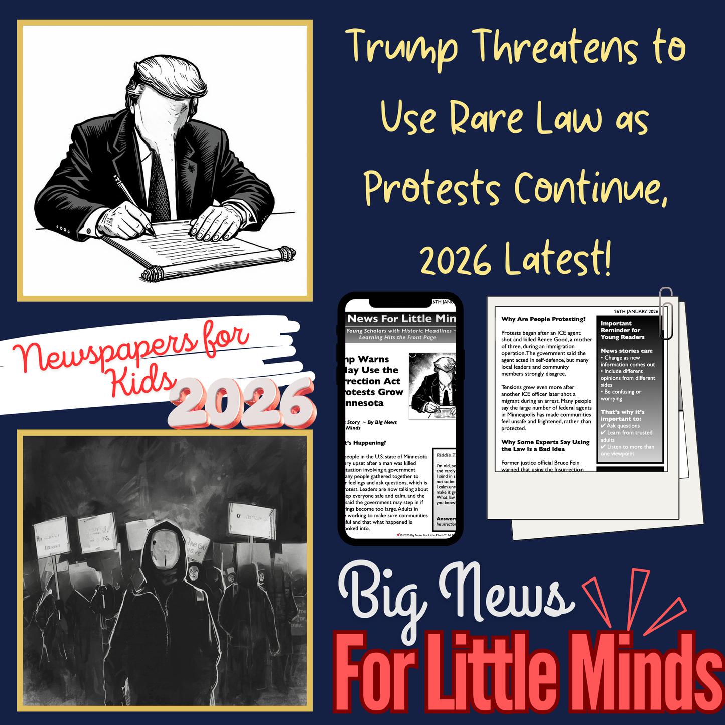Trump, Protests and the Insurrection Act: Kids News Pack with Activities & Prompts!