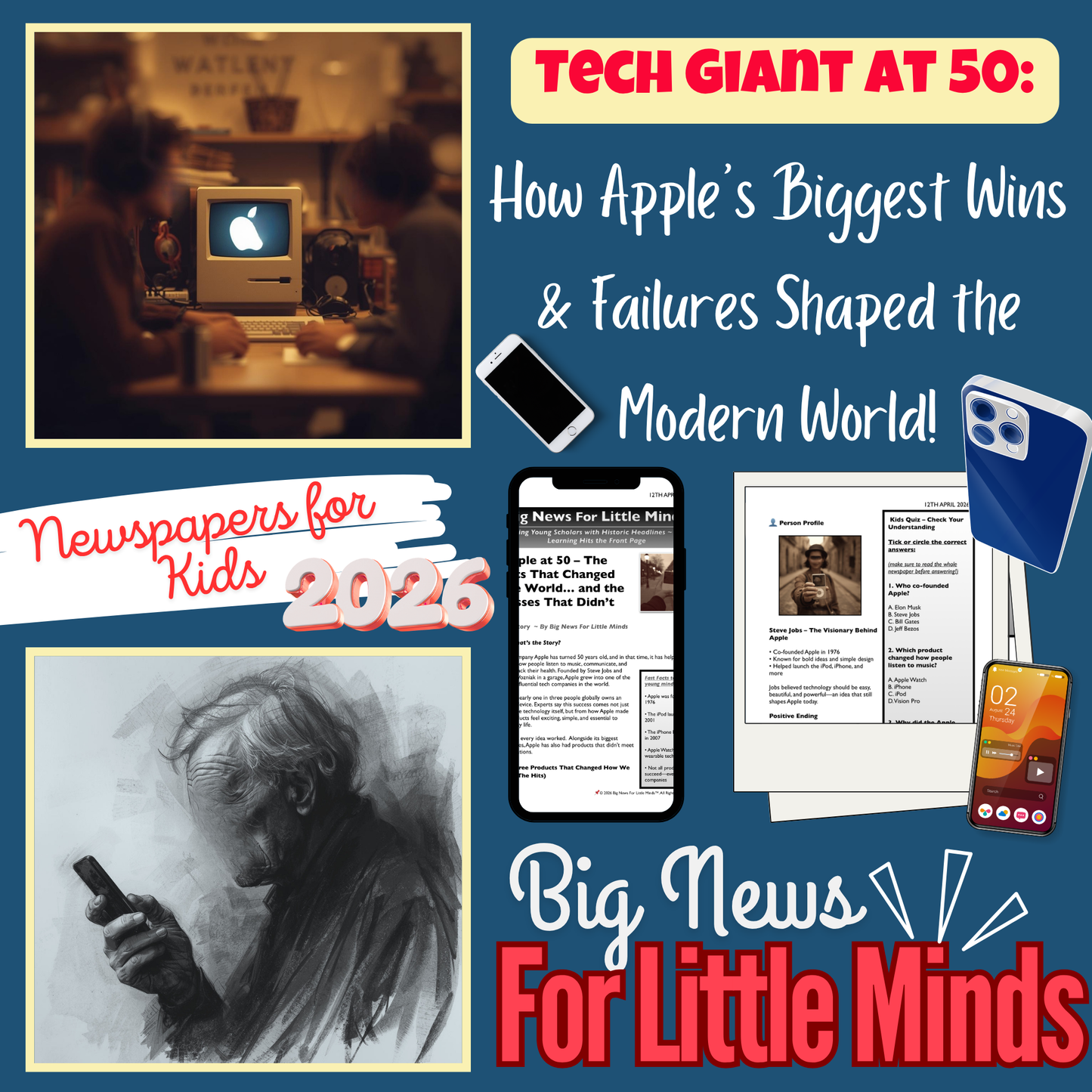 Apple at 50: Hits, Misses & Game-Changing Ideas: Kids Newspaper Pack 2026!