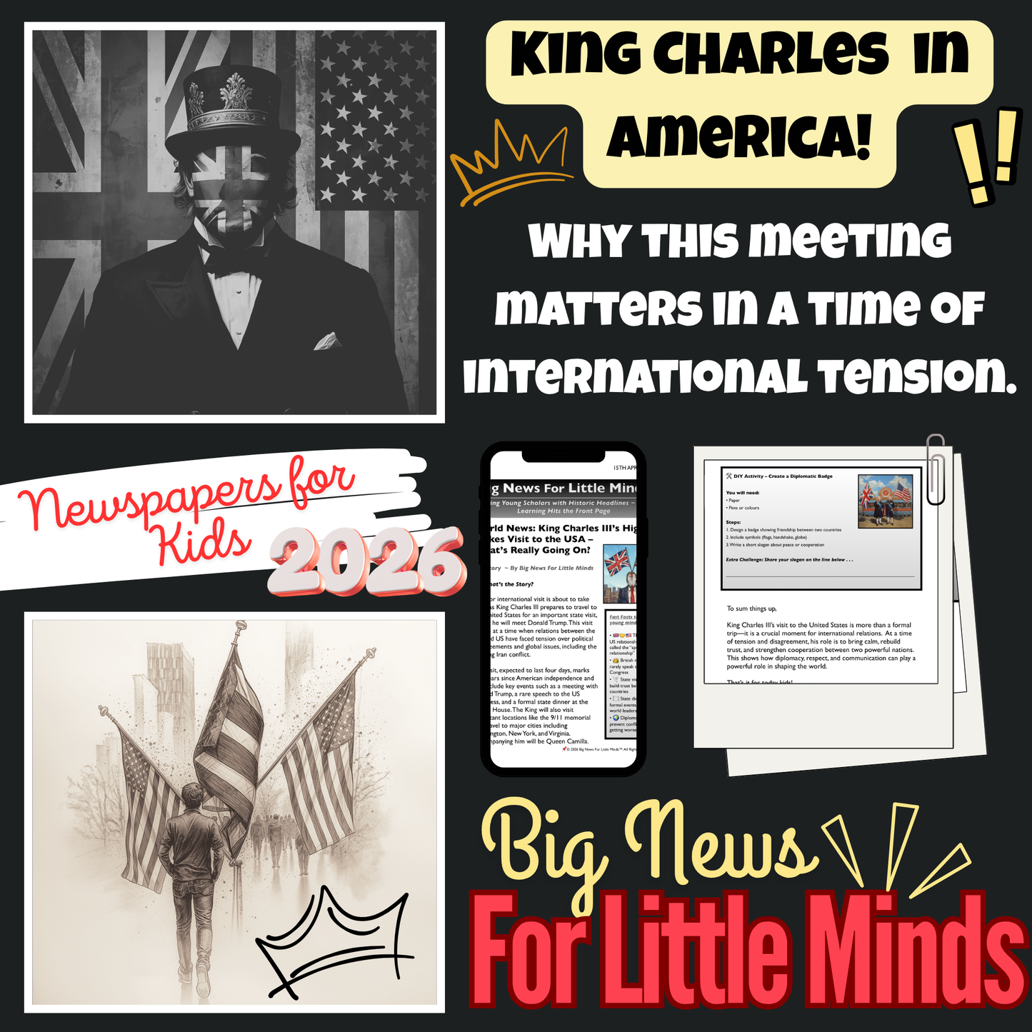 King Charles & Trump to Meet for America’s 250-Year Independence! Kids Article Pack