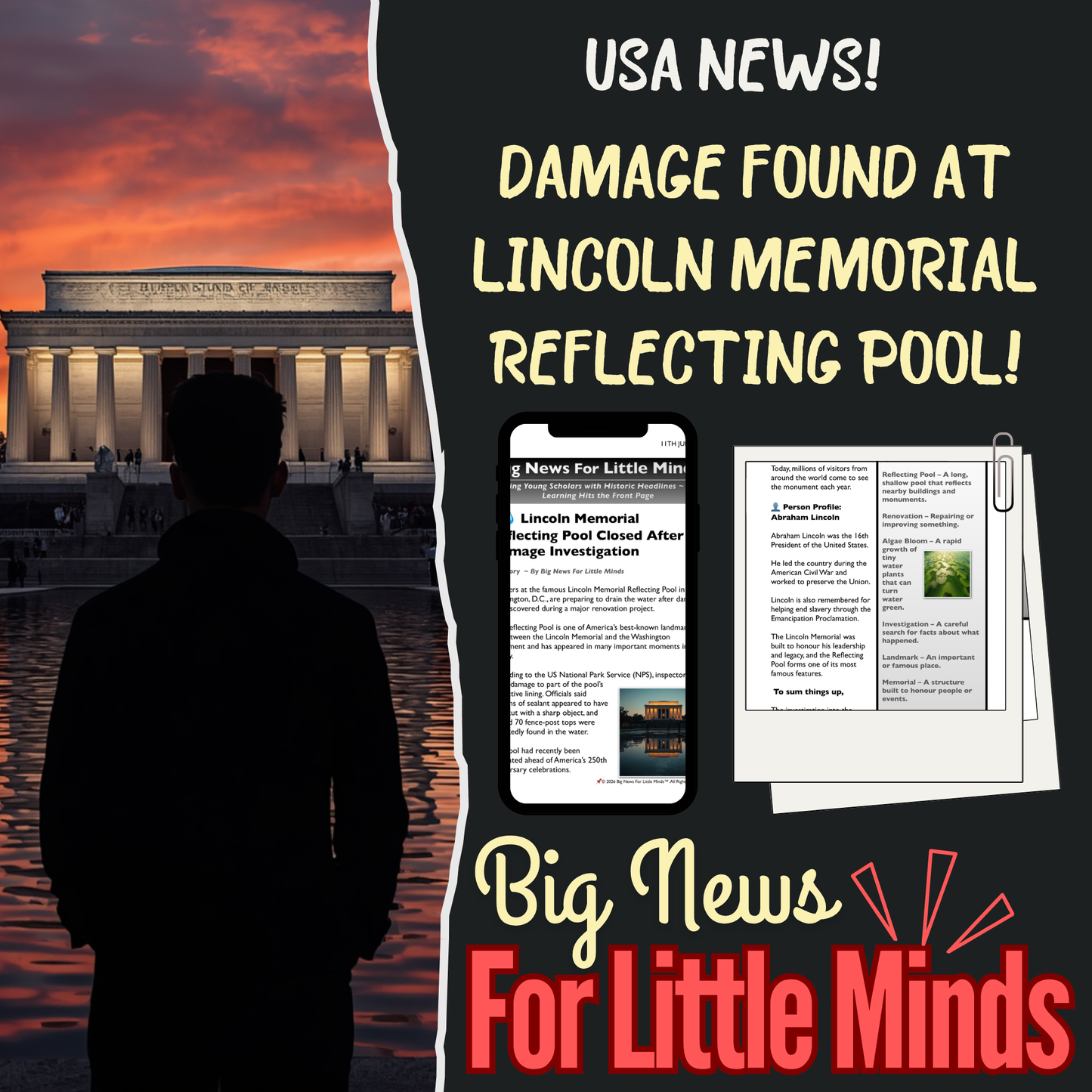 Lincoln Memorial Reflecting Pool Investigation: Newspaper Reading & Activities