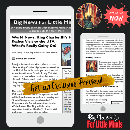 King Charles & Trump to Meet for America’s 250-Year Independence! Kids Article Pack