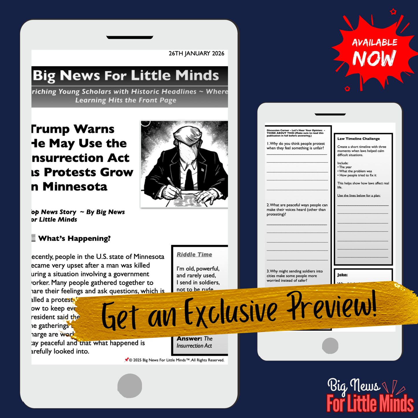 Trump, Protests and the Insurrection Act: Kids News Pack with Activities & Prompts!