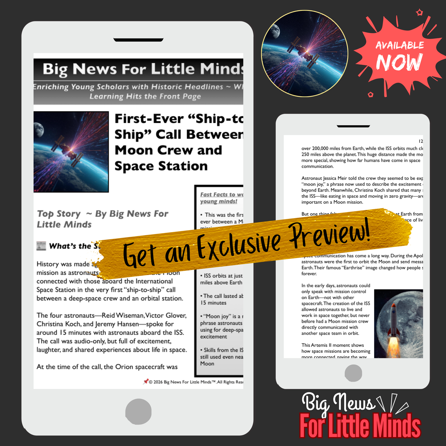 Artemis II Makes History with Space-to-Space Call with ISS! Kids Article Pack 2026