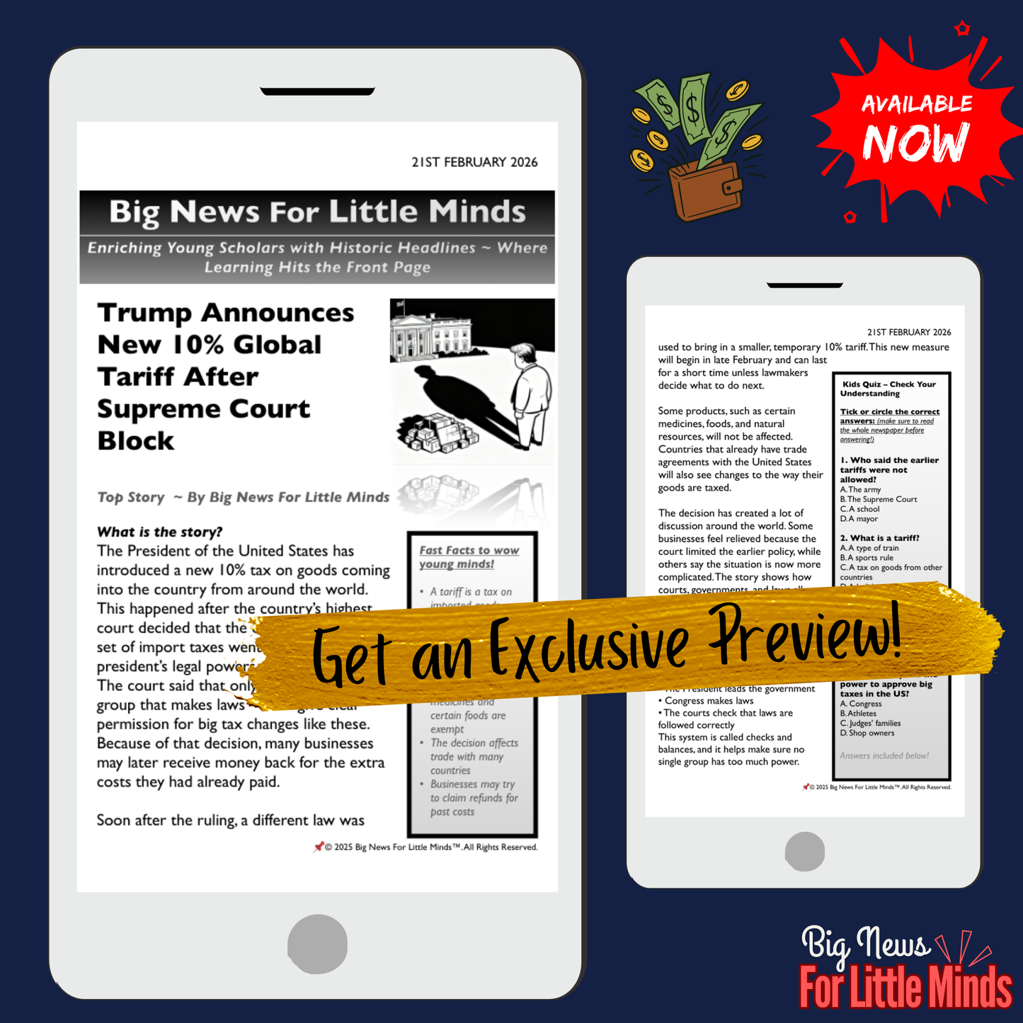 Trump’s 2026 Tariffs: Congress, Courts & Trump’s Trade Taxes in Kids News Pack!