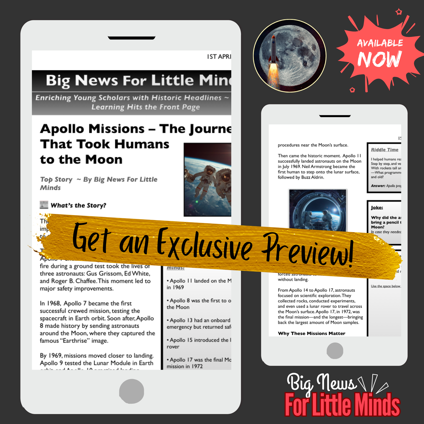 The Apollo Missions: From Tragedy to Triumph! A Space Special Article Pack for 7+