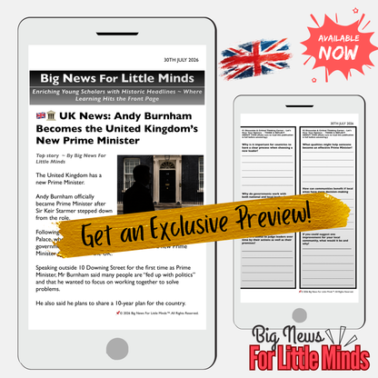Andy Burnham Becomes Prime Minister of the UK: Kids Newspaper Pack with Activities!