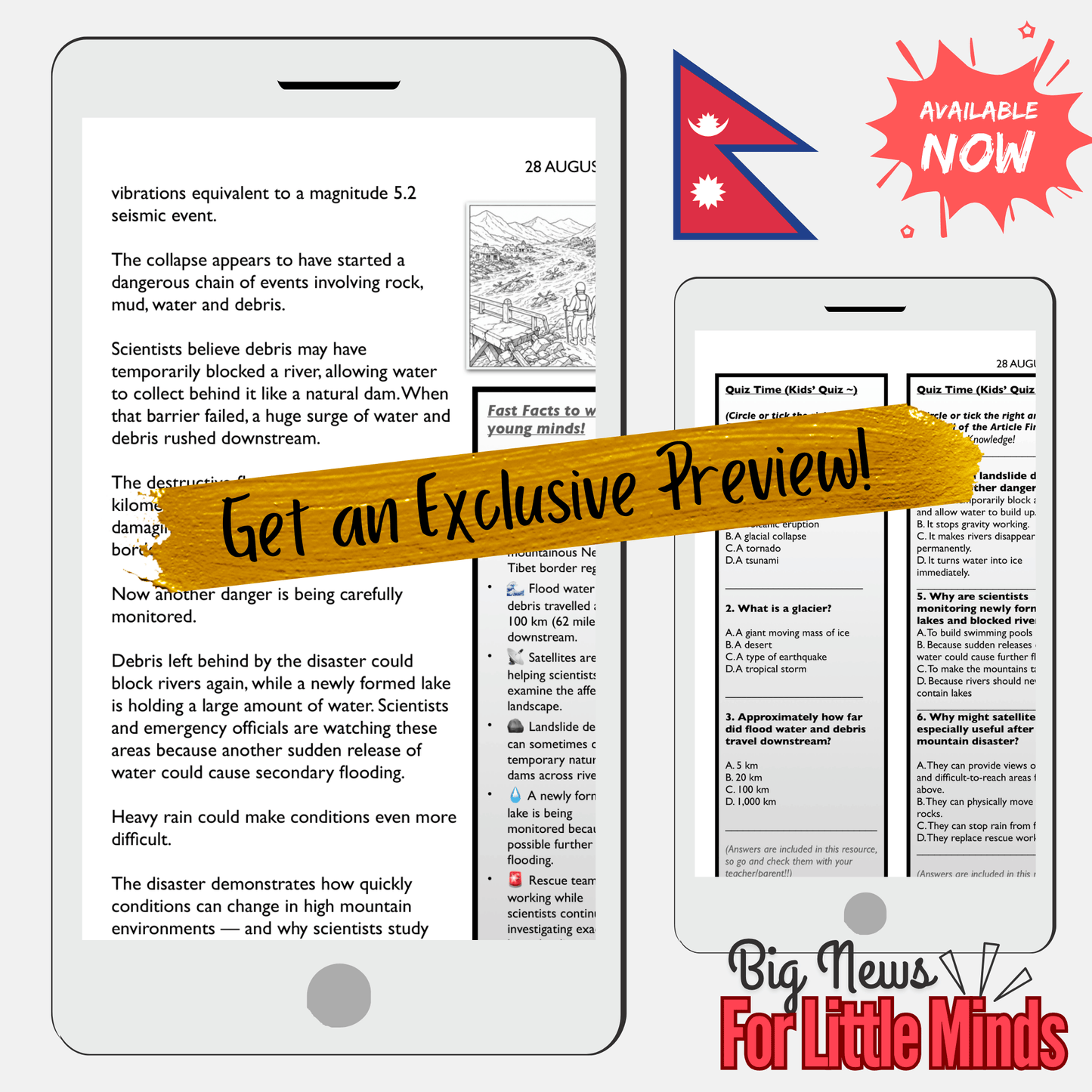 Nepal Tibet Glacial Collapse Causing Landslides & Flash Floods 2026 Lesson Pack!