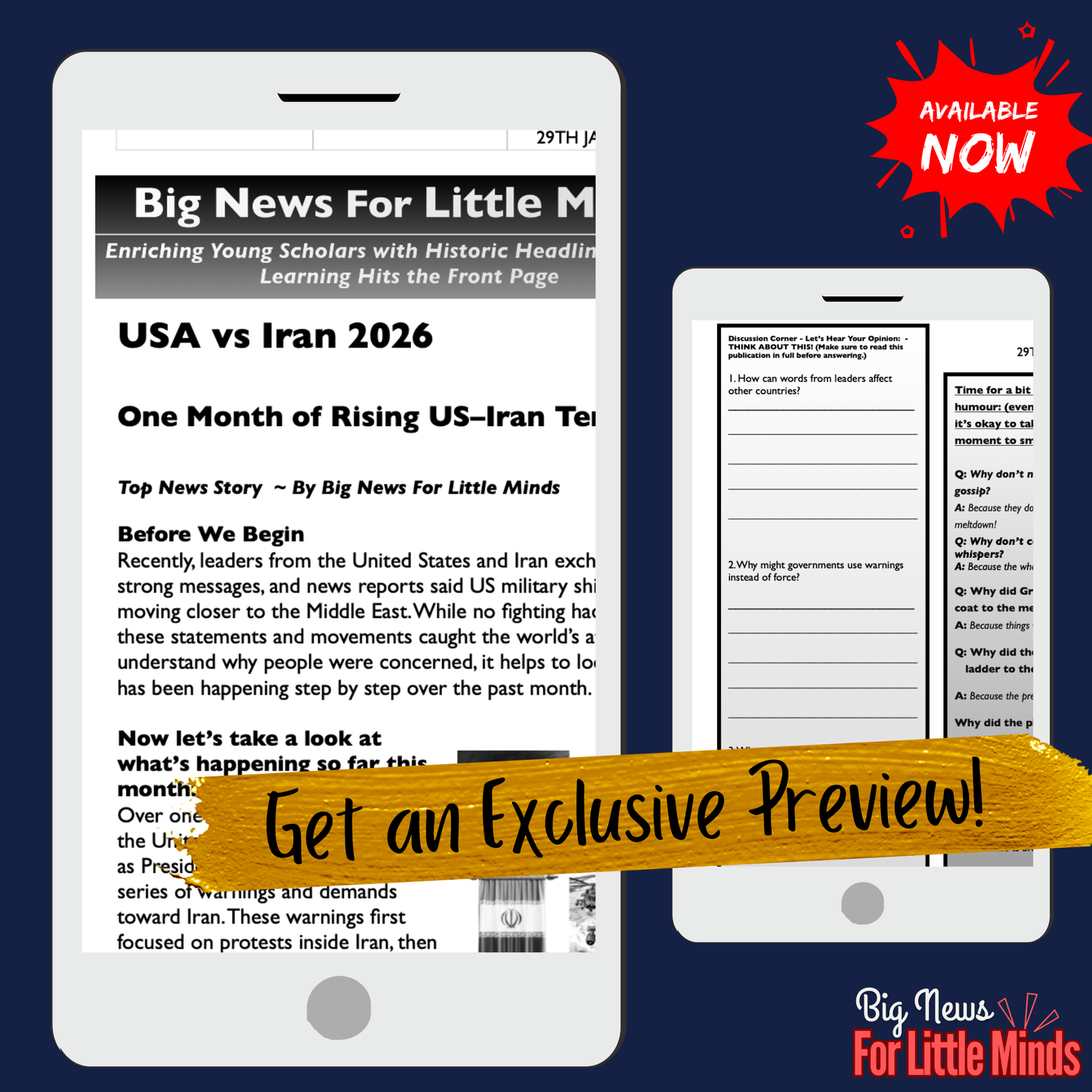 Rising US–Iran Tensions: 2026 Drama Explained to Kids in News Pack with Freebies!