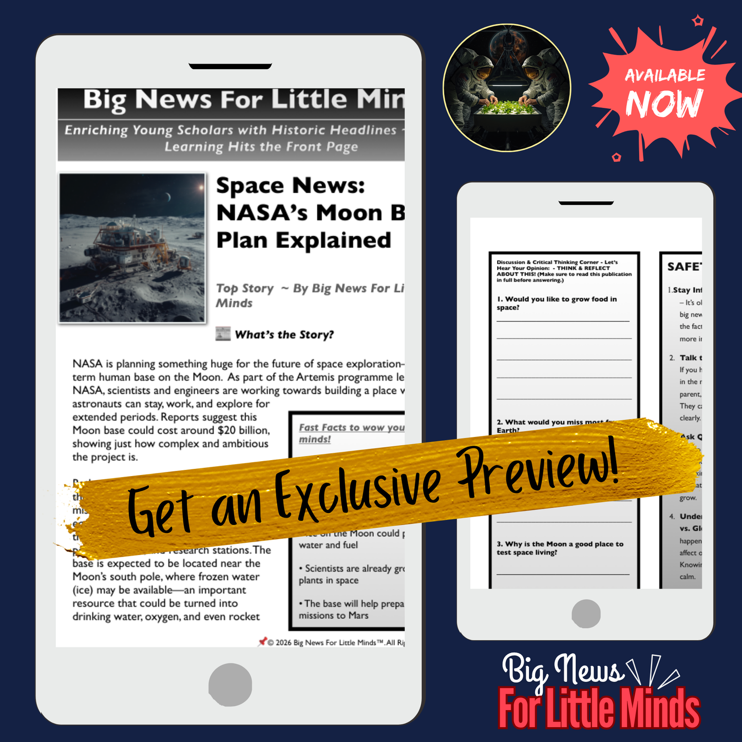 Moon Base for $20 Billion? How NASA Plans to Live & Grow Food in Space Article Pack!