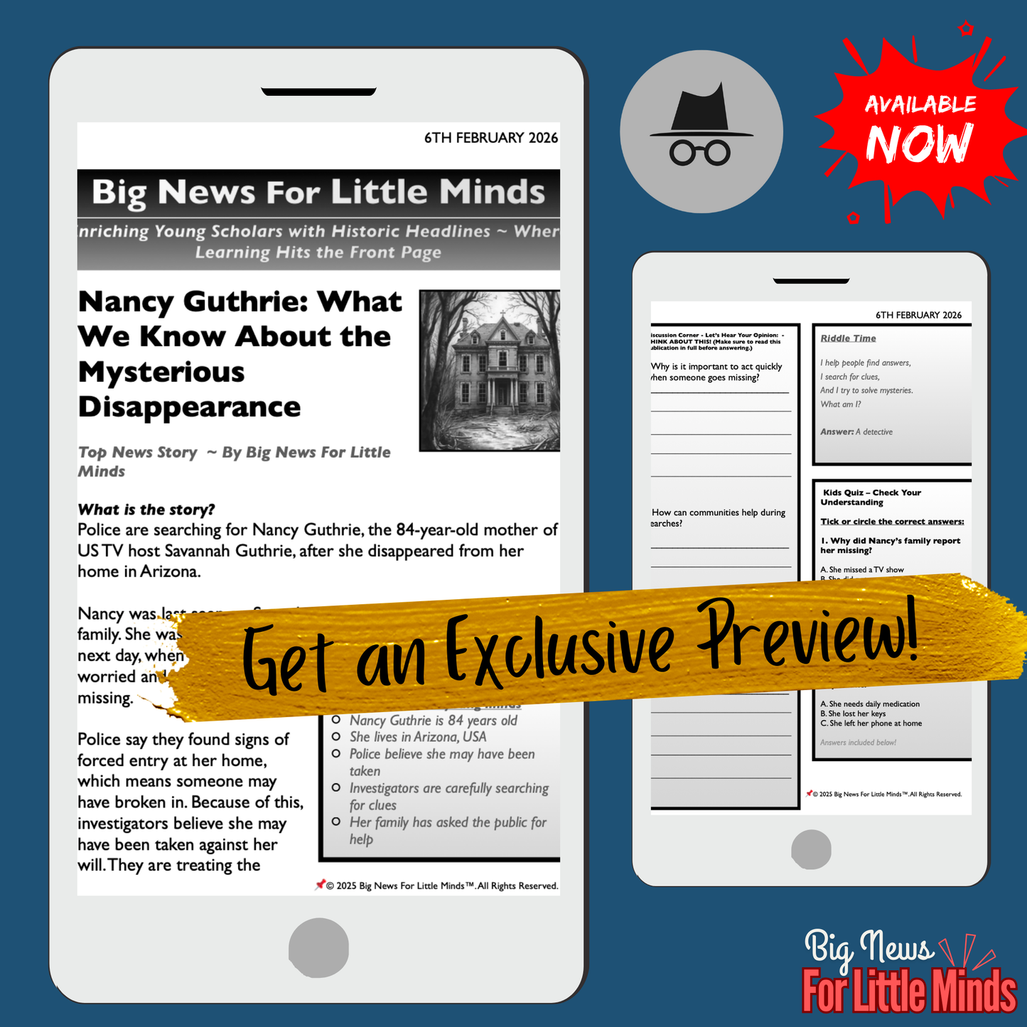 Kids' News Pack on: Nancy Guthrie’s Disappearance ~ Free Worksheets included!