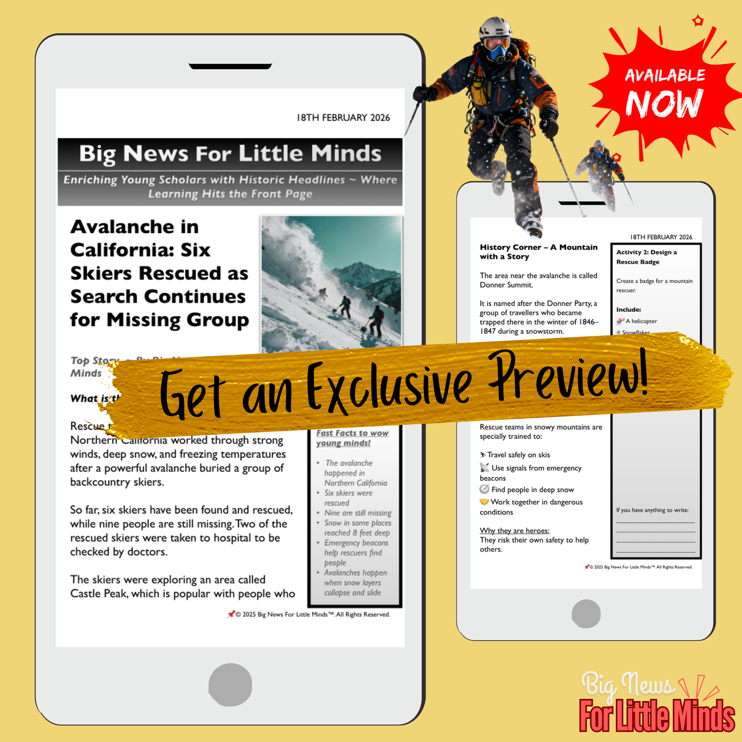 California Avalanche 2026: Rescue & Search Explained in Article Pack with Activities!