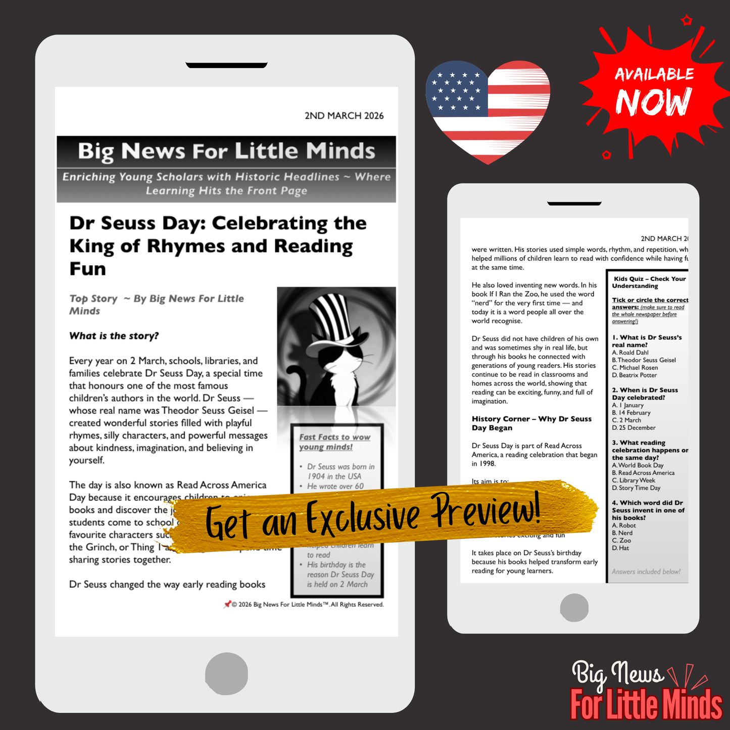 Dr Seuss Day: Epic Article & Activity Pack for Kids on Read Across America Day!