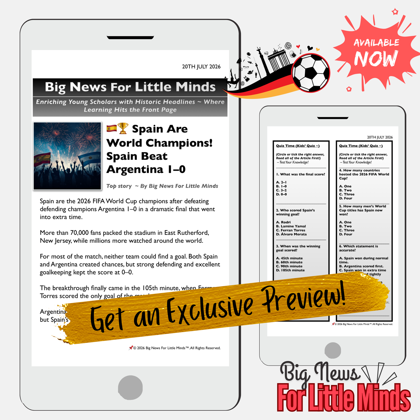 Spain Wins the 2026 FIFA World Cup – Newspaper, Quiz, Critical Thinking & Activities!