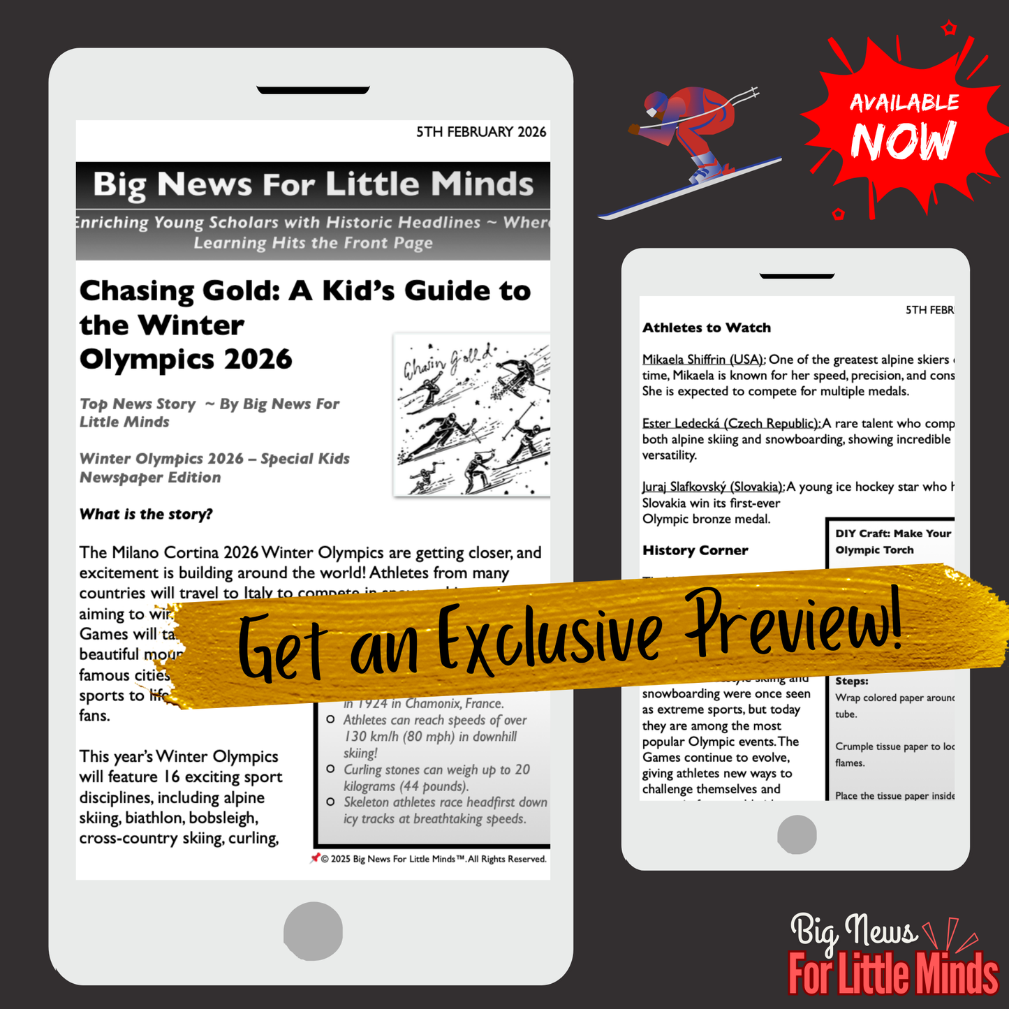 Chasing Gold – Kid’s Guide to Winter Olympics 2026: 3 in 1 Article Stories & More!
