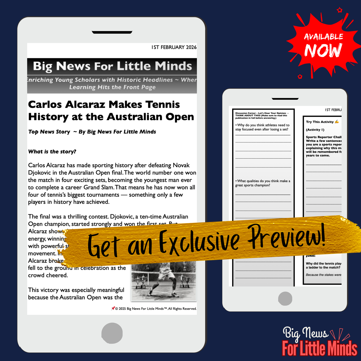 Carlos Alcaraz Makes Grand Slam History: Kids News Pack 2026 with Freebies!
