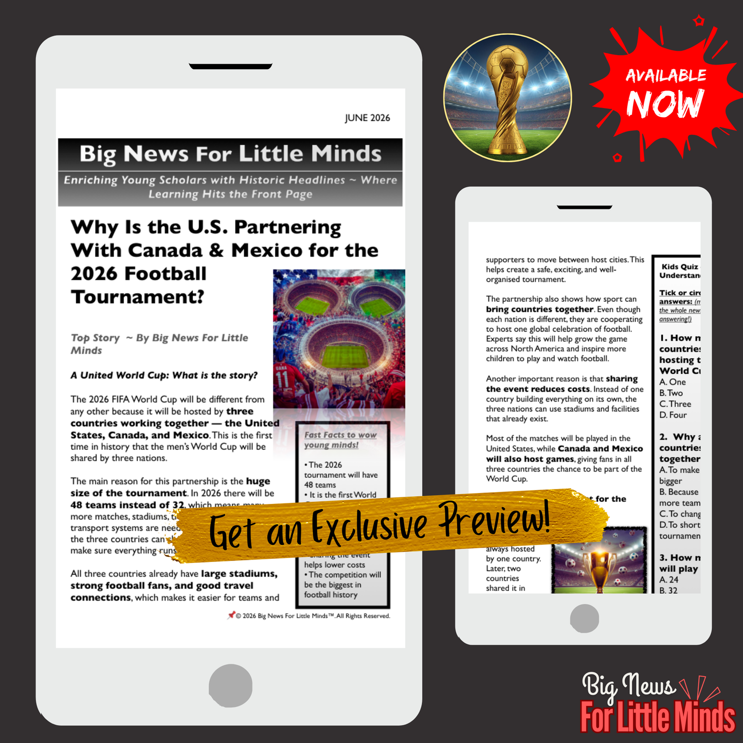 Football First Ever 3-Nation World Cup: 2026 Kids' Article Pack (USA, Canada & Mexico)