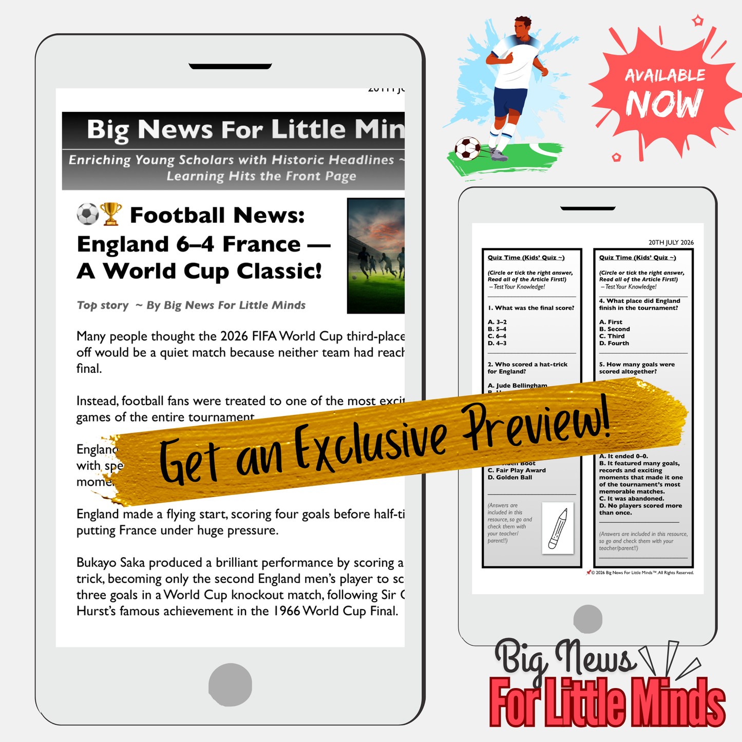 World Cup 2026 Third-Place Play-Off: England vs France 6–4! Reading & Activity Lesson