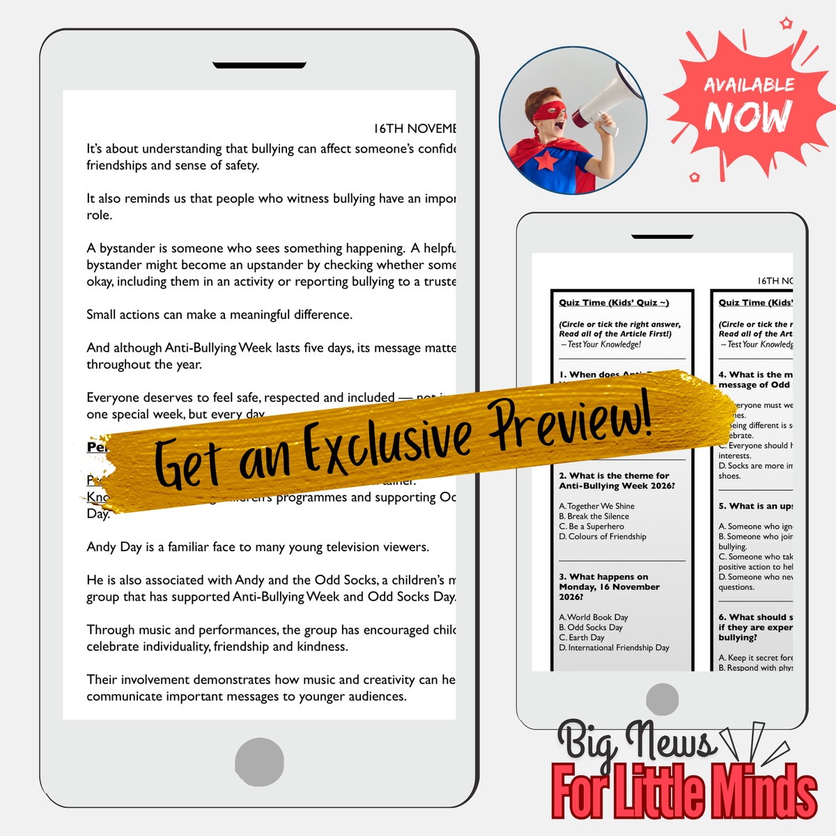 Anti-Bullying Week 2026: Break the Silence Newspaper, Reading & Activities PACK!