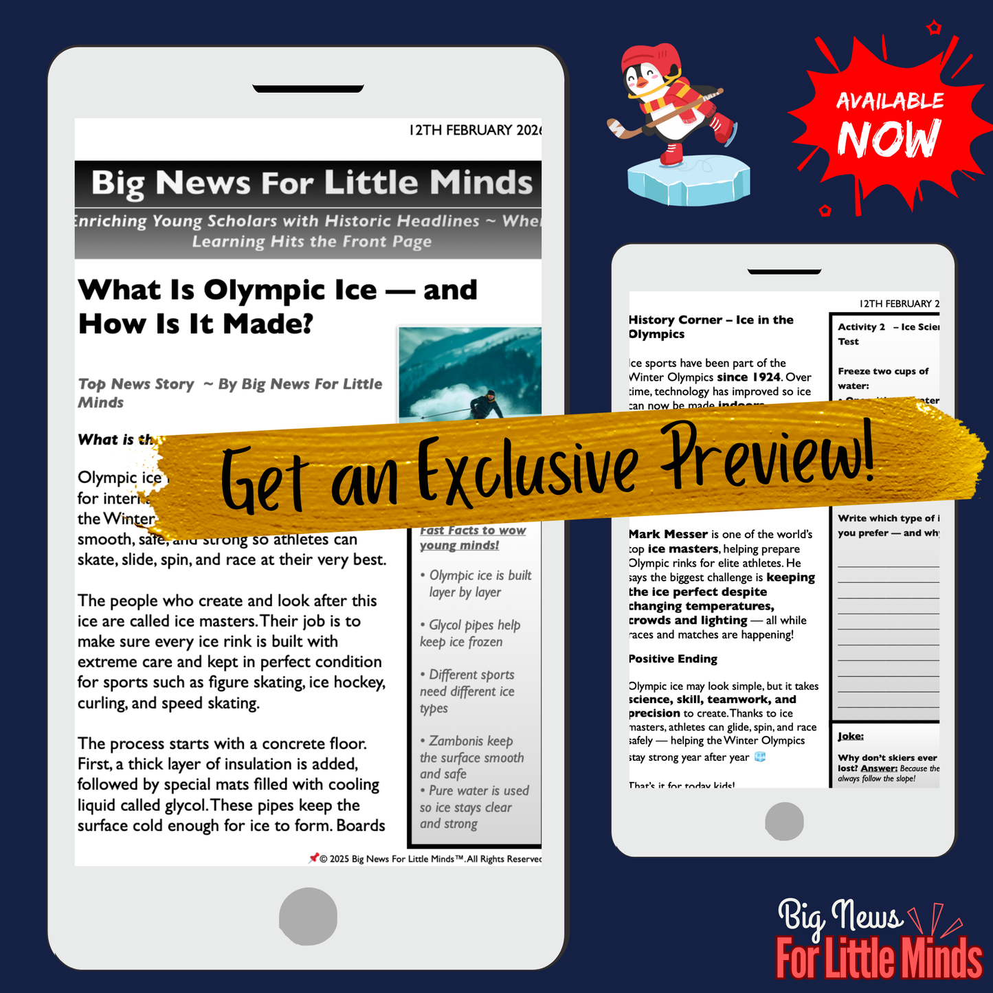 How Olympic Ice Is Made for Winter Olympics: Kids info & Critical Thinking Pack!