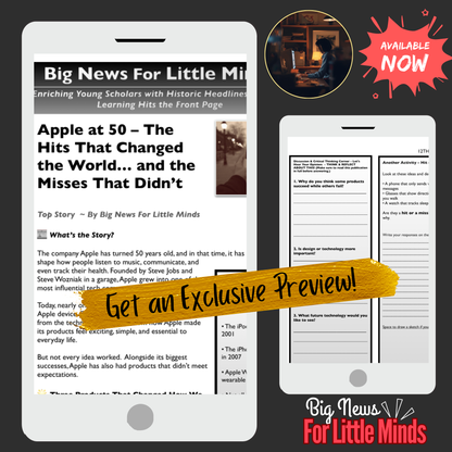 Apple at 50: Hits, Misses & Game-Changing Ideas: Kids Newspaper Pack 2026!