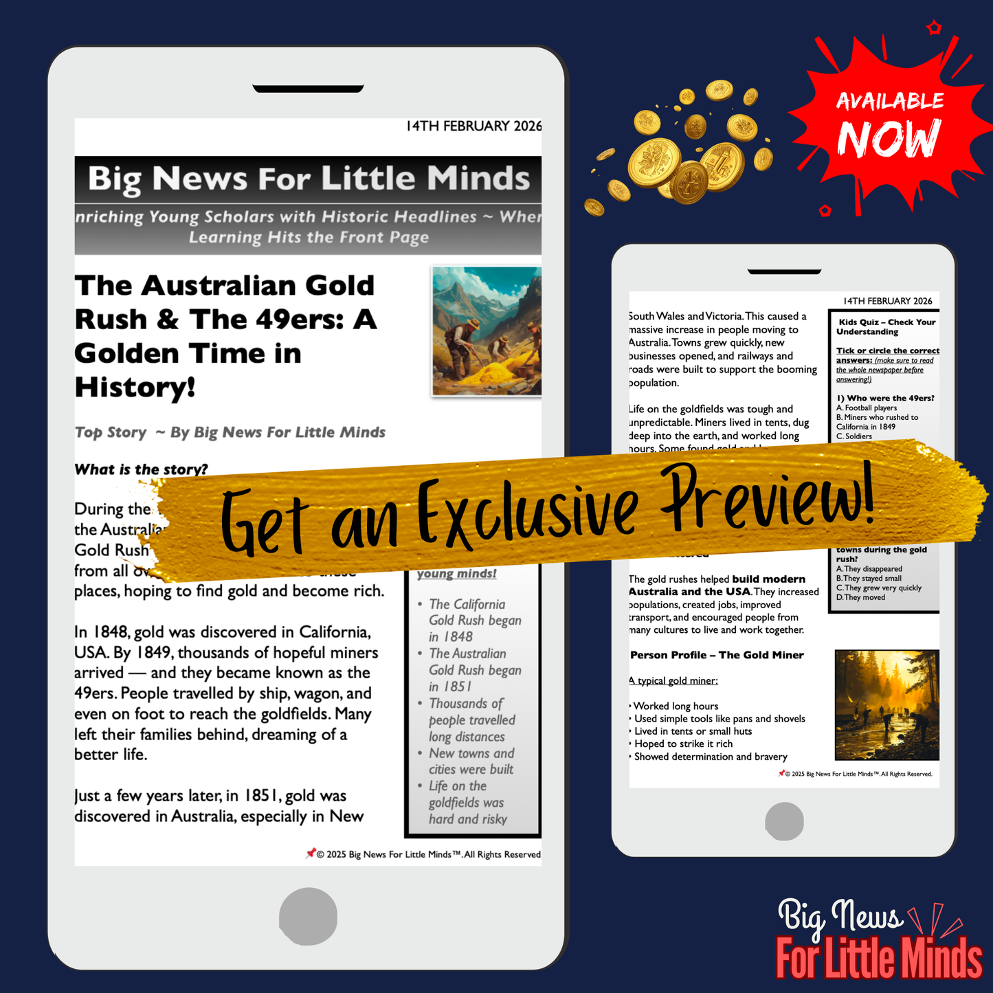 Australian Gold Rush & The 49ers: A Golden Time in History! Article Pack for Kids