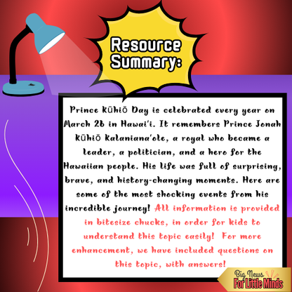 Prince Kūhiō’s Shocking Life Moments Explained for Kids + Worksheet & Answers!