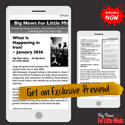 Iran Protests 2026: Newspaper for Kids with Activities, Word Puzzle, Prompts & Freebies!