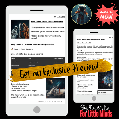 NASA’s Orion Spacecraft Used in the Artemis II Mission: Kids Info Pack & Activities!