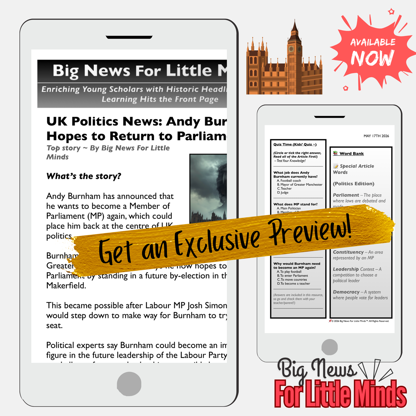 Andy Burnham’s return to UK Politics Explained & Whats Going On? Kids Newspaper