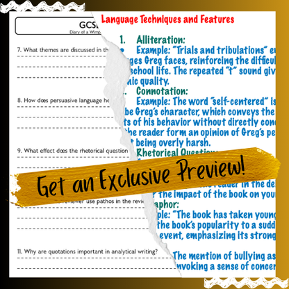 Diary of a Wimpy Kid Review Study: Analytical & ELA (GCSEs) Worksheet & Skills